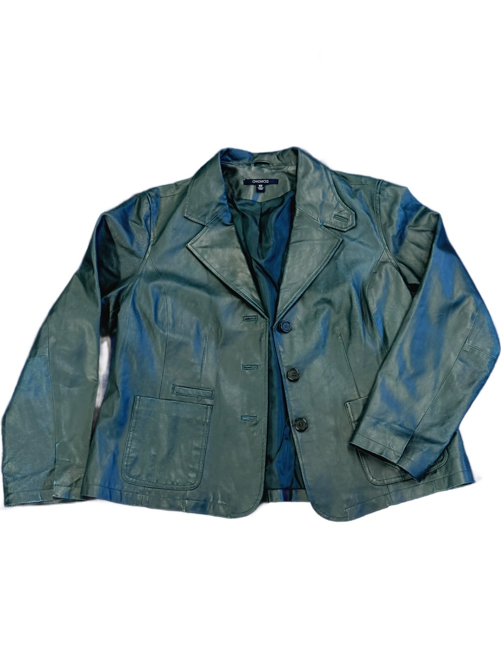 VTG Chadwicks Teal Green RealLeather Blazer Jacket Plus Size 16W Fair Condition